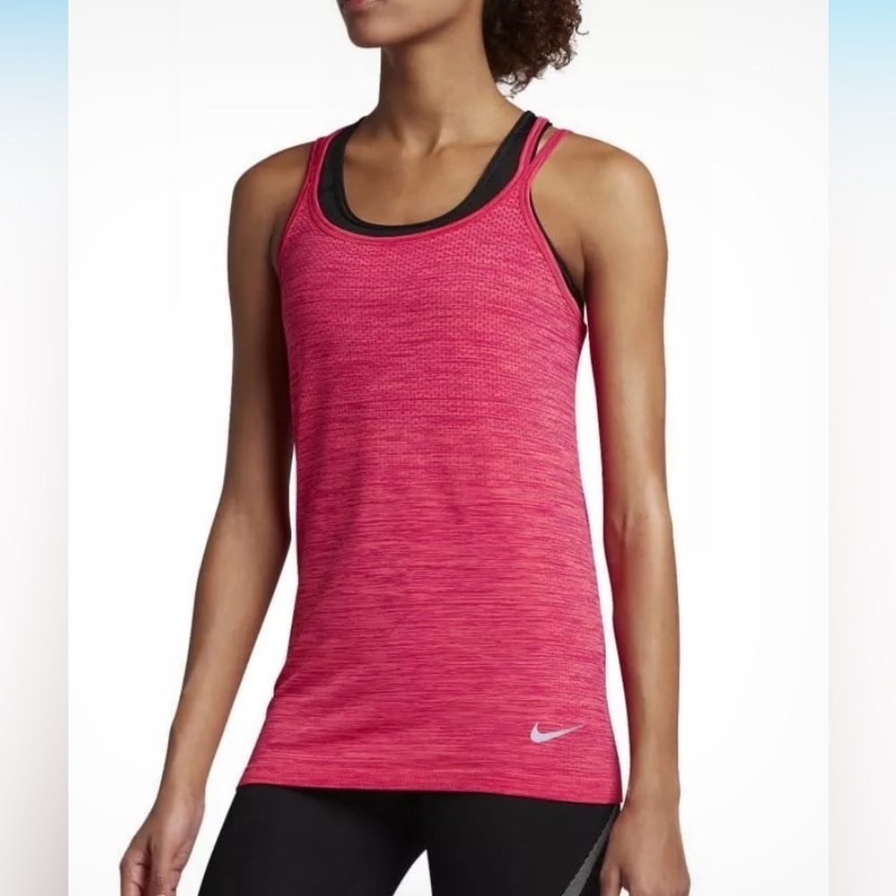 Nike Dri Fit Fuschia Pink Fitted Sleeveless Athletic Running Tank Top Small EUC
